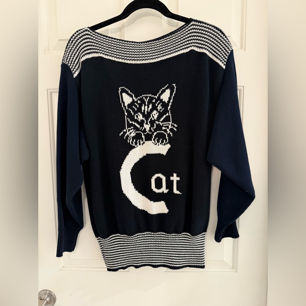 Rawlings Cat Boatneck Knit Sweater Vintage Rare - Picture 2 of 14